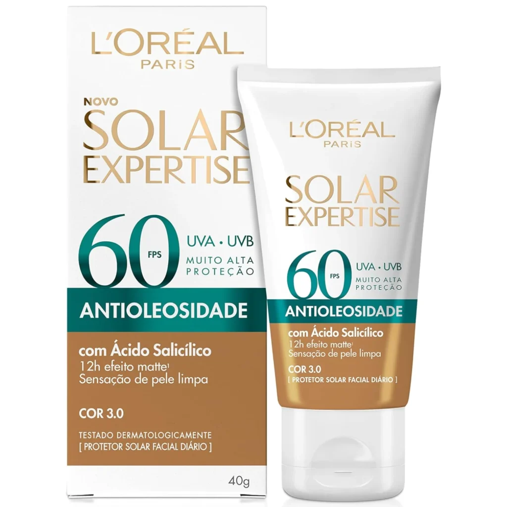 protetor solar facial com cor para pele oleosa L'Oréal Paris Solar Expertise 
